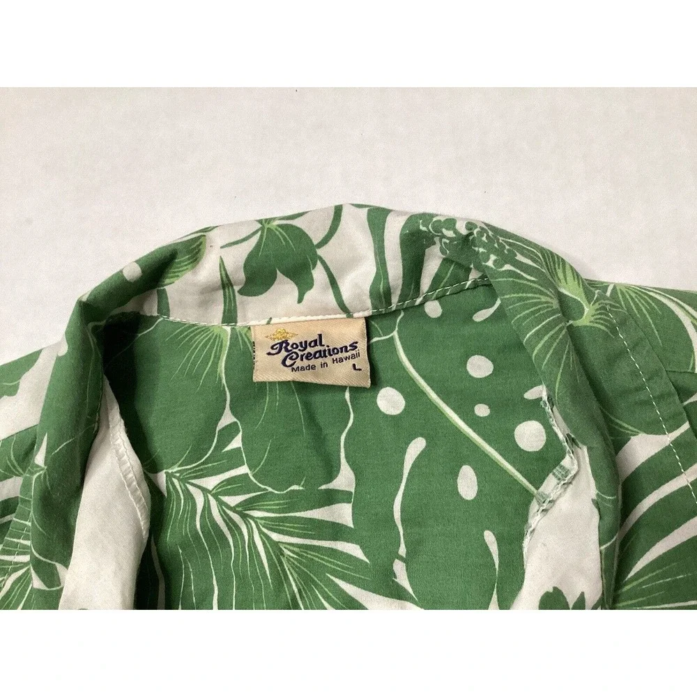 Men's Hawaiian Shirt Royal Creations Hibiscus Panel Green Poly Cotton Large - Picture 2 of 4